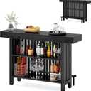 LITTLE TREE 63-Inch Home Bar Table, 2-Tier Storage Shelf Mini Bar Unit, Kitchen Pub Table, Small Indoor Bar Counter, Black