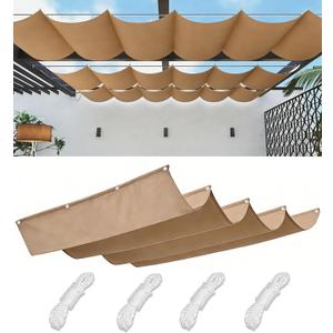 Retractable Sun Shade Sail 4' x 10' Waterproof Wave Pergola Shade Cover Polyester Sunscreen Awning Canopy Wind Protection for Outdoor Patio Yard Terrace Carport Khaki