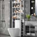 Salakita Over-The-Toilet Storage Rack, 4-Tier Bathroom Organizer Shelf Over Toilet with Adjustable Shelf and Basket, Freestanding Space Saver Bathroom Shelves Above Toilet for Room (Pure White)