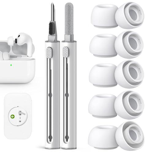 Pohgelan Replacement Ear Tips for AirPods Pro 3 Generation（2025）,with Noise Reduction Hole & Built-in dust Guard Screen, with Cleaner kit -5 Sizes (XXS/XS/S/M/L)-White