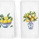 Chinoiserie Summer Lemon Kitchen Dish Towels 16x24 Inch, Blue and White Ginger Jar Gifts for Women, Aesthetic Lemon Seasonal Holiday Decorative Hand Towel Tea Towels for Cooking Baking Bathroom (Diningroom-21)