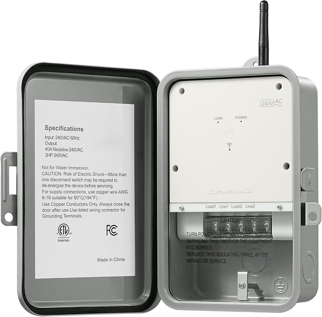 DEWENWILS Pool Pump Timer, Outdoor Smart WiFi Box, Heavy Duty 40A 240VAC 3HP Wireless Controller Timer for Pool, Water Heater, Compatible with Smart Phone, Alexa, Google Assistant, ETL Listed