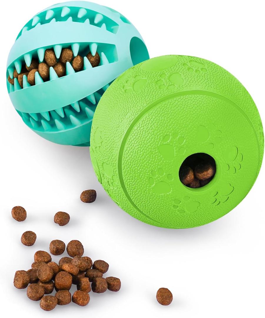 HIPPIH Dog Puzzle Toy 2 Pack, Interactive Dog Toys for Treat Dispensing, Durable Puppy Toys for Teething, Dog Treat Ball for Teeth/ Slow Feeder/ IQ Training/ Playing, Blue-2.75‘’, Green-3.14‘’