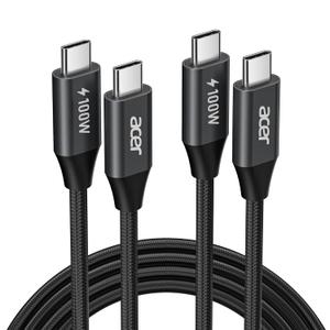 acer USBC Cable, 100W USB C Cable (6.6FT/2 Pack), C to C Fast Charging Nylon Braided Type-C Charger Cord Compatible with iPhone 17/16/ 15 Pro Max, Galaxy S25/S24, MacBook Pro/Air, iPad, etc.