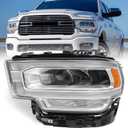 FIONE Headlight Compatible with Dodge Ram 2500 3500 2019-2024 W/LED Daytime Running Light DRL Head Lamp Assembly Chrome Headlamp Left Driver Side 68360181AC
