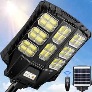 3600W Solar Street Lights Outdoor Waterproof, Solar Powered LED Flood Light Outside, Wide Angle Security Parking Lot Light Dusk to Dawn, Motion Sensor, Pole or Wall Mount, Remote Control