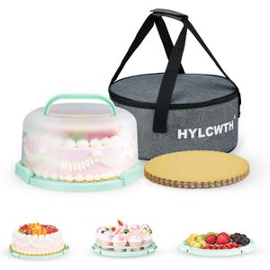 Cake Carrier With Lid And Handle, Bpa-Free Cake Holder With Lid For 10 Inch Round Cake Carrier With 10 pcs Round Golden Cake Boards And Portable Insulated Bag (Green)