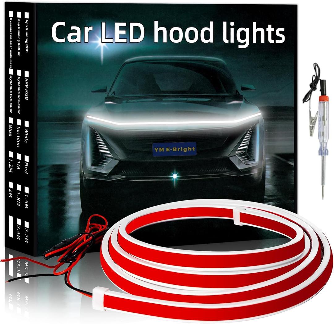 YM E-Bright Exterior Led Lights for Car Hood Light Strip Waterproof Dynamic Scan Start Up Hoodbeam Kit Led Scanner Daytime Running Lights for Cars, Truck, SUV, 12V White 79inch, 1 Set