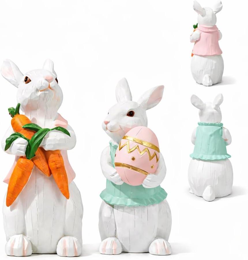 Easter Bunny Figurine Set, Made of Resin, Great Collectible Excellent Decoration for Easter And Spring Interiors And Porches.