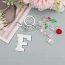 2 x Initial Letter Keychains for Women Cute Star Heart Strawberry Car Keychain for Wallet Backpack Bag