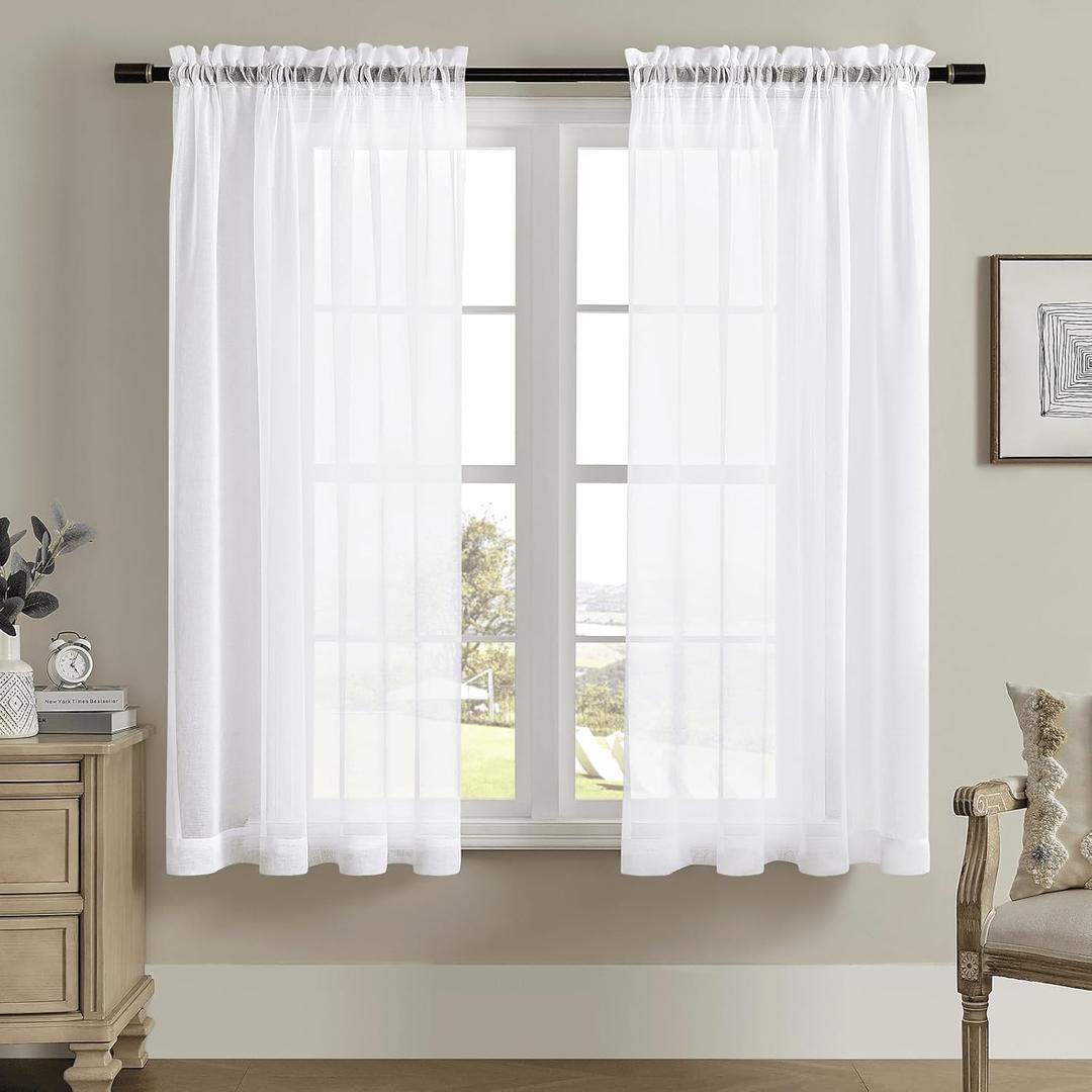White Sheer Tulle Curtains - 72 Inch Long, 2 Panel Sets, Rod Pocket, for Bedroom & Living Room