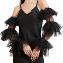 Huralona Women Long Puff Gloves Opera Velvet/Satin/Tulle Gloves Elbow Oversized Satin Ruffled Banquet Wedding Dance Party (Standard, Black)