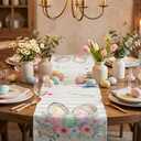 2 x Striped Bunny Rabbit Ears Flower Easter Eggs Table Runner Spring Holiday Kitchen Dining Table Decoration for Indoor Outdoor Party Decor 13 x 36 Inch (Red)