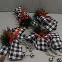 Syhood 4 Pcs Christmas Large Buffalo Plaid Bow with Pine Needles Xmas Tree Burlap Buffalo Check Ribbon Bow Decoration for Home Christmas Party Indoor Crafts 9.8 x 11.8 Inch(Black and White Plaid)