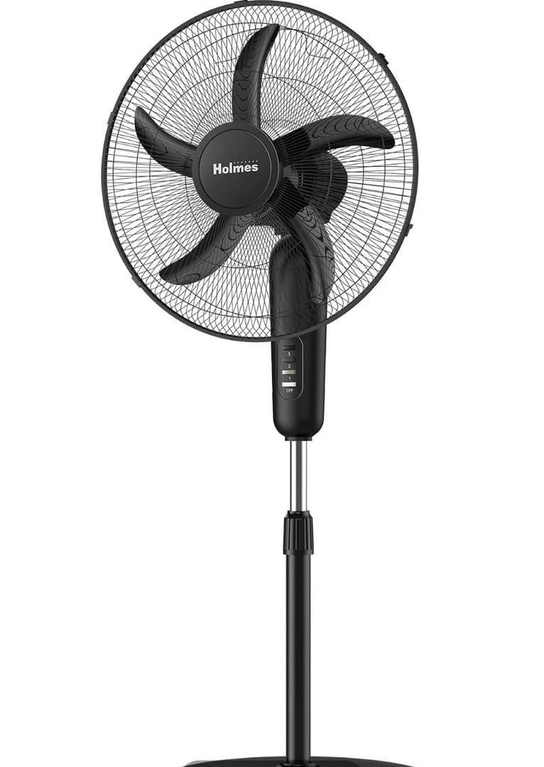 Holmes 18 Inch Oscillating Stand Fan 3 Speed Powerful Airflow Adjustable Height 30 Degree Tilt Wide Angle Cooling Quiet Operation for Bedroom Living Room Home Office Gym Black, Large