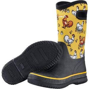 HISEA Women Mud Boots, Neoprene Rubber Garden Shoes Waterproof Mid Calf Rain Boots for Outdoor (8, Yellow Chicken)