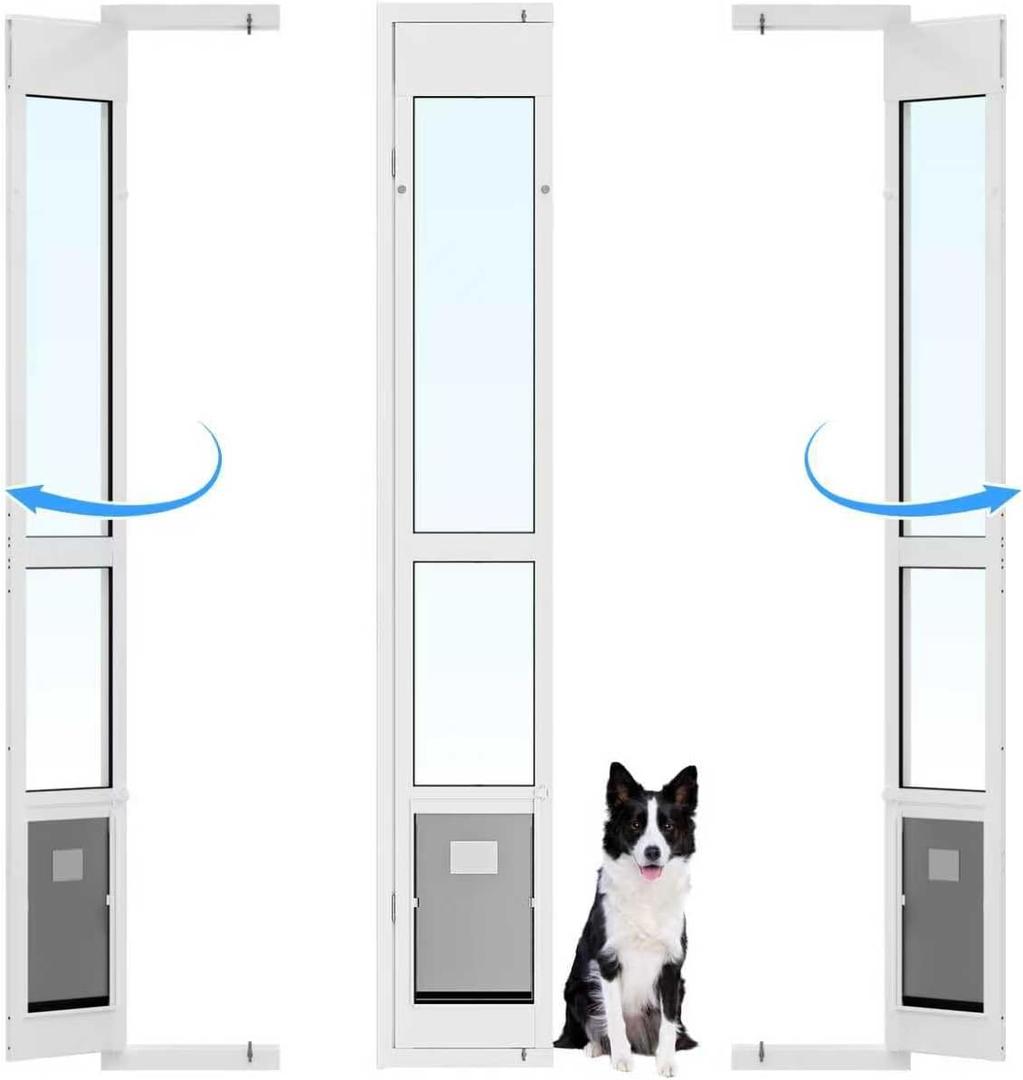 Dog Door for Sliding Glass Door with Magnetic Flat, Installed on Either Left or Right Side. Sliding Door Pet Doggie Door Insert with Lock, Adjustable Height No-Cut Required Doggy Door (Large 11''16.3'' Flap Size)