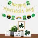 Pre-Strung Happy St Patricks Day Banner,Glitter Happy St Patricks Day Banner Sign with Irish Shamrock&Pot of Gold&Rainbow&Irish Hat Garland for Home Indoor Fireplace Mantle Photo Props Backdrop Decor