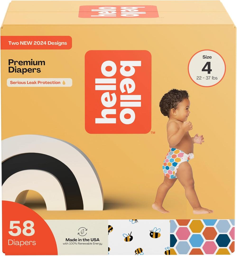 Hello Bello Premium Diapers Size 4 (22-37lbs), Busy Bees & Hive Five Designs, 58ct Club Box