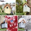 Bluebird Bird Houses for Outside Clearance - Set of 3 Nest Box with Stainless Steel Predator Guard - Alaskan Red Cedar Shingles Roof - UV Painting - 10 Years Outdoor(Beach Hut Houses)