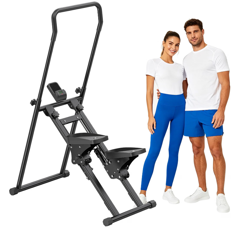 Adjustable Cardio Stair Stepper for Home, Folding Vertical Stair Stepper with Non-Slip Pedals & LCD Monitor, Portable Stair Stepper with Resistance & Handlebar,