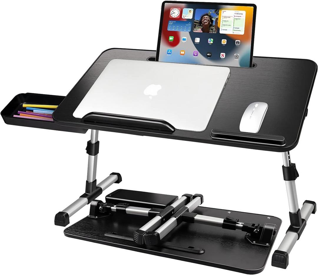 Laptop Stand for Bed, Adjustable Height and Angle, Laptop Lap Desk with Tablet Stand and Drawer, Bed Desk Fits Laptop up to 15.6", Laptop Table for Bed, Couch, Floor (20.9" x 11.8", Black) (20.9*11.8 inches)