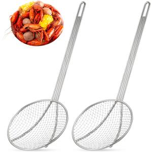 Baderke 2 Pcs 16 Inch Stainless Steel Skimmer Round Plated Wire Strainer Fryer Spoon Mesh Stirring with Long Handle for Kitchen Fried Food Cooking Straining Frying