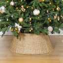 StorageWorks 22.5 Inch Christmas Tree Collar, 4-Piece Durable Christmas Tree Base Cover for Artificial Trees, Handcrafted Seagrass Christmas Tree Skirt for Christmas Decor, Medium