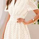PRETTYGARDEN Womens 2026 Summer Short Dress V Neck Short Sleeve A Line Hollow Out Lace Cute Casual Beach Party Spring Dresses (White, L)