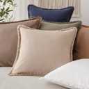 Foindtower Decorative Linen Fringe Throw Pillow Covers Cozy Boho Farmhouse Cushion Cover with Tassels Soft Accent Pillowcase for Chair Sofa Bed Living Room Home Decor, 1616 Inch, 1PC,Tan Beige (Semolina)