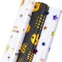 Linnoptimix Birthday Wrapping Paper Rolls -3 LARGE ROLL-27inch*78 inch per roll Colorful Foil wrapping paper (Birthday 1 White/Gold&1 Black/Gold &1White/Colorful Foil（012）)