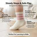 Toddler Socks with Grips, Seamless Non-Slip Crew Baby Boy Girl Grippy Socks (White)