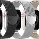 BELONGME 3 Pack Mesh Loop Compatible with Apple Watch Bands for Women Men 40mm 41mm 38mm 42mm 44mm 45mm 49mm 46mm Series 11 10 9 8 7 6 5 4 Ultra3 SE3 2, Stainless Steel Metal Magnetic Strap for iWatch