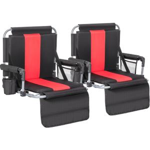 ALPHA CAMP Stadium Seat Chair for Bleachers with Back & Arm Rest (Black Red-2pcs)
