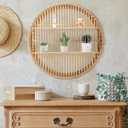 Pinkunn Rattan Wall Shelf Round Wicker Shelves Boho Wall Mounted Display Storage 2 Tier Circle Farmhouse Home Decorations for Dining Room Living Room Office Kitchen Bathroom, 23.62 x 23.62 x 4.72 inches