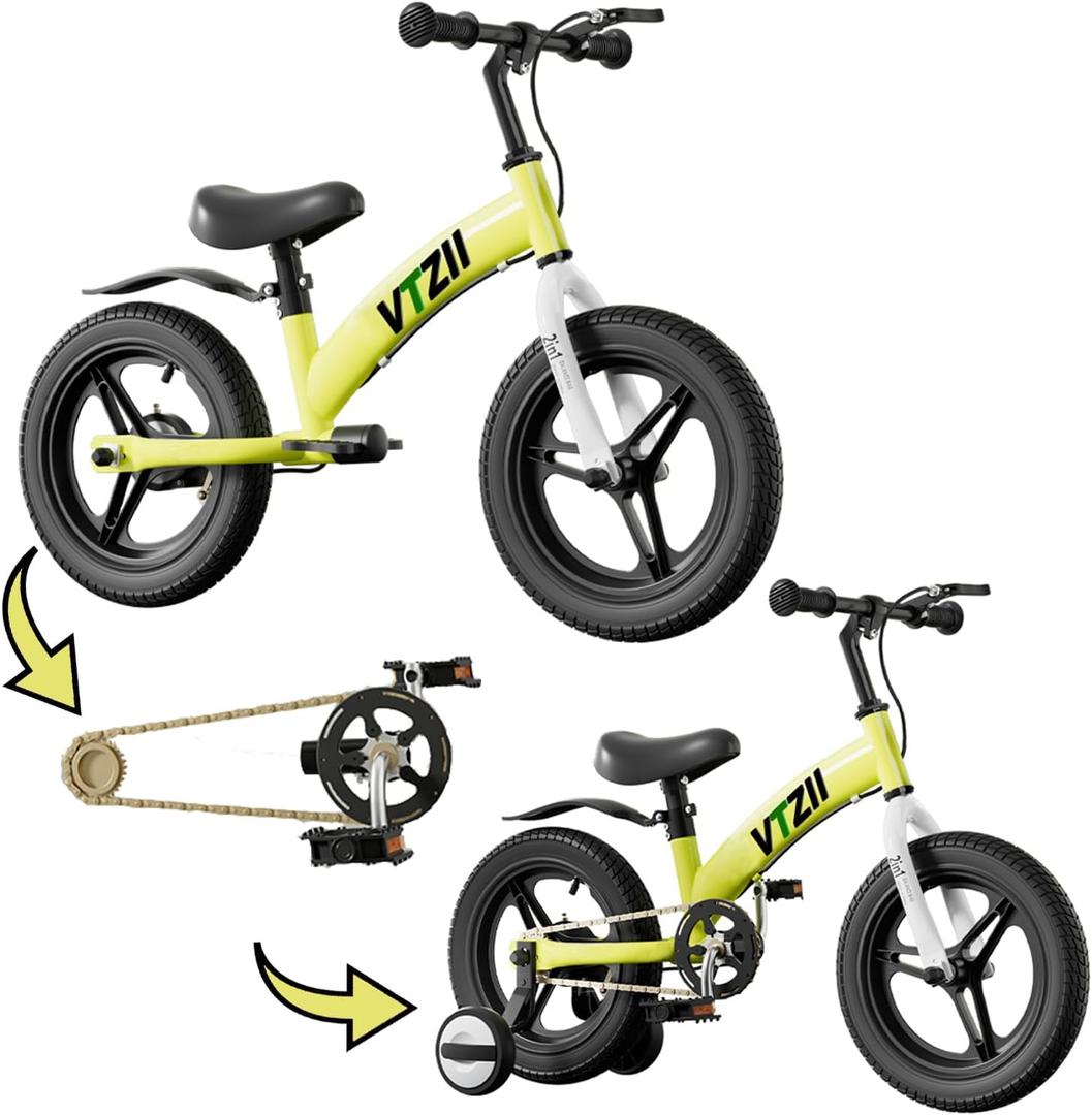 Balance Bike 2 in 1 with Pedals Brake Training Wheels Kickstand Pneumatic tyre,for Kids 2-7 Years Old,Kids Bike 12 inch (green)