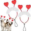 2 Pcs Valentine's Day Dog Heart Headband Red Love Hearts Headband Adjustable Dog Costume for Medium and Large Dogs Pets Weddings Anniversaries Holidays Dressing Props Accessories