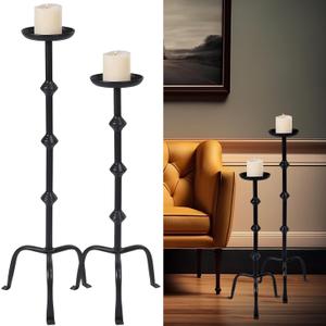 Mumufy 2 Pcs 32 Inch 27 Inch Metal Candlestick Floor Pillar Candleholder Elegant Tall Candleholder Metal Candelabra Candlesticks Holder for Formal Events Wedding Church Holiday Decor (Black)