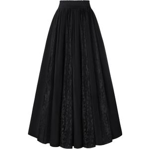 Scarlet Darkness Maxi Skirt for Women Boho Lace Flowy Long Renaissance Skirts with Pockets (S)