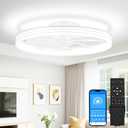 VOLISUN Low Profile Ceiling Fans with Lights and Remote, 24in Flush Mount Ceiling Fan with Light, 3000K-6500K Dimmable Fandelier LED Fan Light, White Bladeless Ceiling Fans with Lights for Bedroom