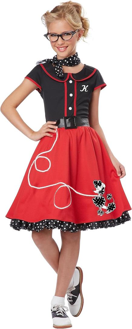 50's Sweetheart Costume for Kids (X-Large, Black/Red)