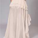 OYOANGLE Women's Boho Layered Ruffle Chiffon Maxi Skirt Y2K Elastic Cowgirl Western Asymmetrical Skirts (Beige, S)