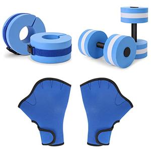 Water Dumbbells Set, 6 Pieces Water Aerobic Exercise Foam Dumbbell Set Pool Resistance, Detachable Aquatic Dumbells, Resistance Gloves, Aquatic Cuffs, Water Workout Fitness Tools for Weight Loss, Blue