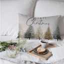 Neutral Merry Christmas Tree Pillow Covers 12x20 Double-Sided, Rustic Christmas Decor, Cozy Winter Abstract Pine Tree Lumbar Pillow Covers for Home Bedroom Living Room