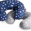 2 Pack Nursing Pillow Cover Grey and Navy for Infant, Snug Fits Boppy Nursing Pillows, Breastfeeding Nursing Pillow Slipcovers Super Soft, for Breastfeeding Moms, Navy & Gray Star