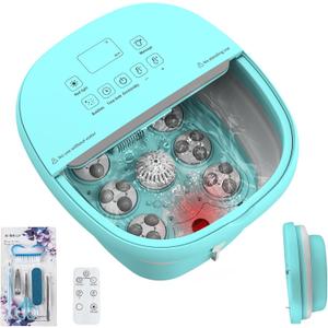 Collapasible Foot Spa Bath Massager with Heat, Pedicure Foot Spa with Bubbles/Timer/Temperature Control, Feet Soak Tub for Home, Office, Relaxation and Stress Relief, Gift for Men and Women (Blue)