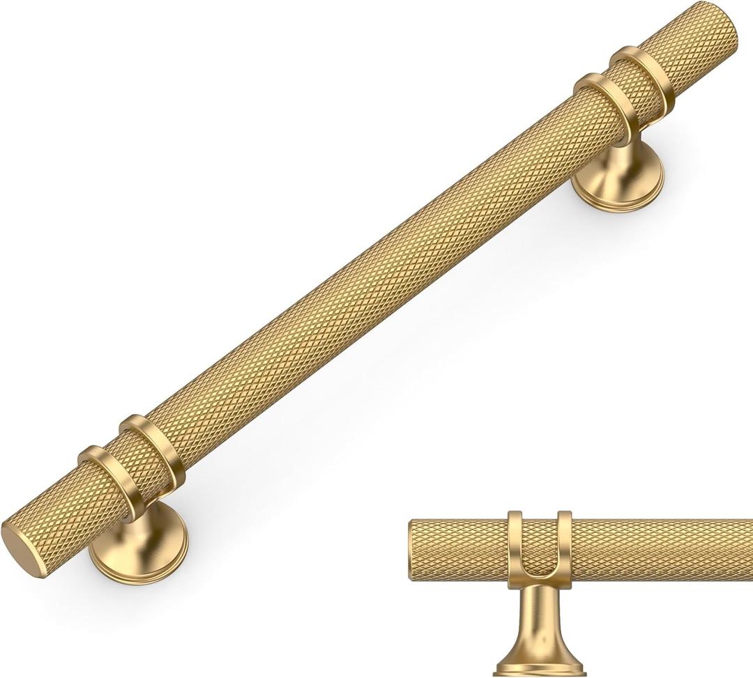 Amerdeco 10 Pack Knurled Champagne Bronze Cabinet Pulls 5 Inch Hole Center Kitchen Cabinet Handles for Drawer, Cupboard and Wardrobe (5"/128MM Hole Center)