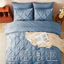 CozyLux Full Size Comforter Sets Grayish Blue, 7 Pieces Pintuck Bed in A Bag Blue Comforter Full Size, Pinch Pleat Bedding Sets with All Season Comforter, Sheets, Pillowcases & Shams
