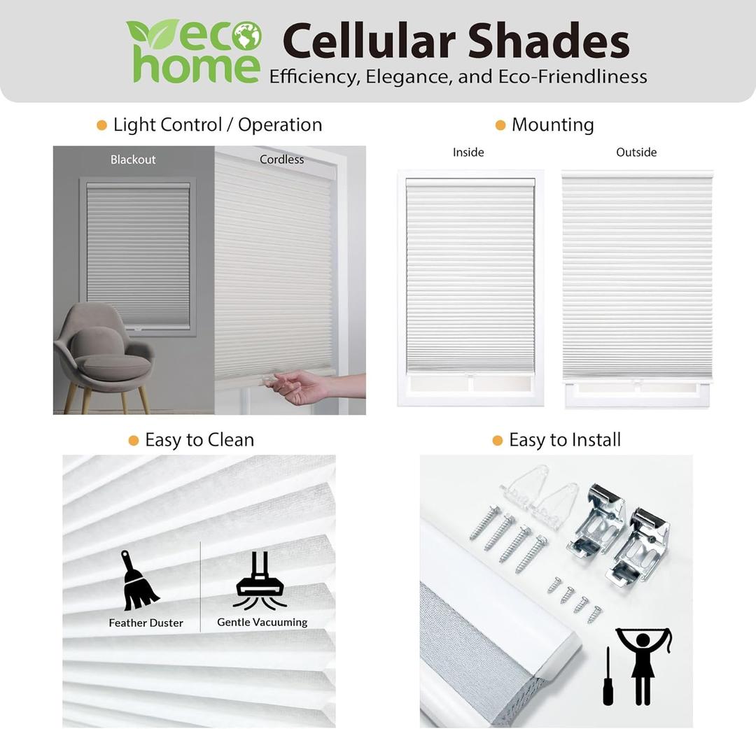 Cordless 1.5" Blackout Cellular Shade, 70.5"W x 84"H, White