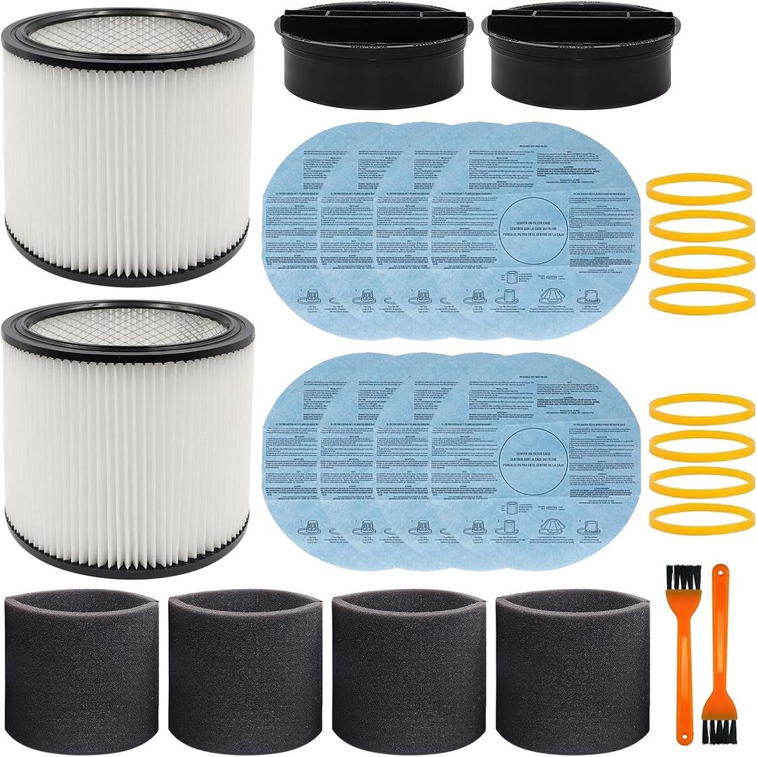 Filter Replacement 90304, 90107 dry filter, 90585 Foam Sleeve Fit for shopvac 90304, 90350, 90333, 90585, 903-04-00, 9030400,5 Gallon Up Wet Dry Vacuum Cleaners, 26 Pack
